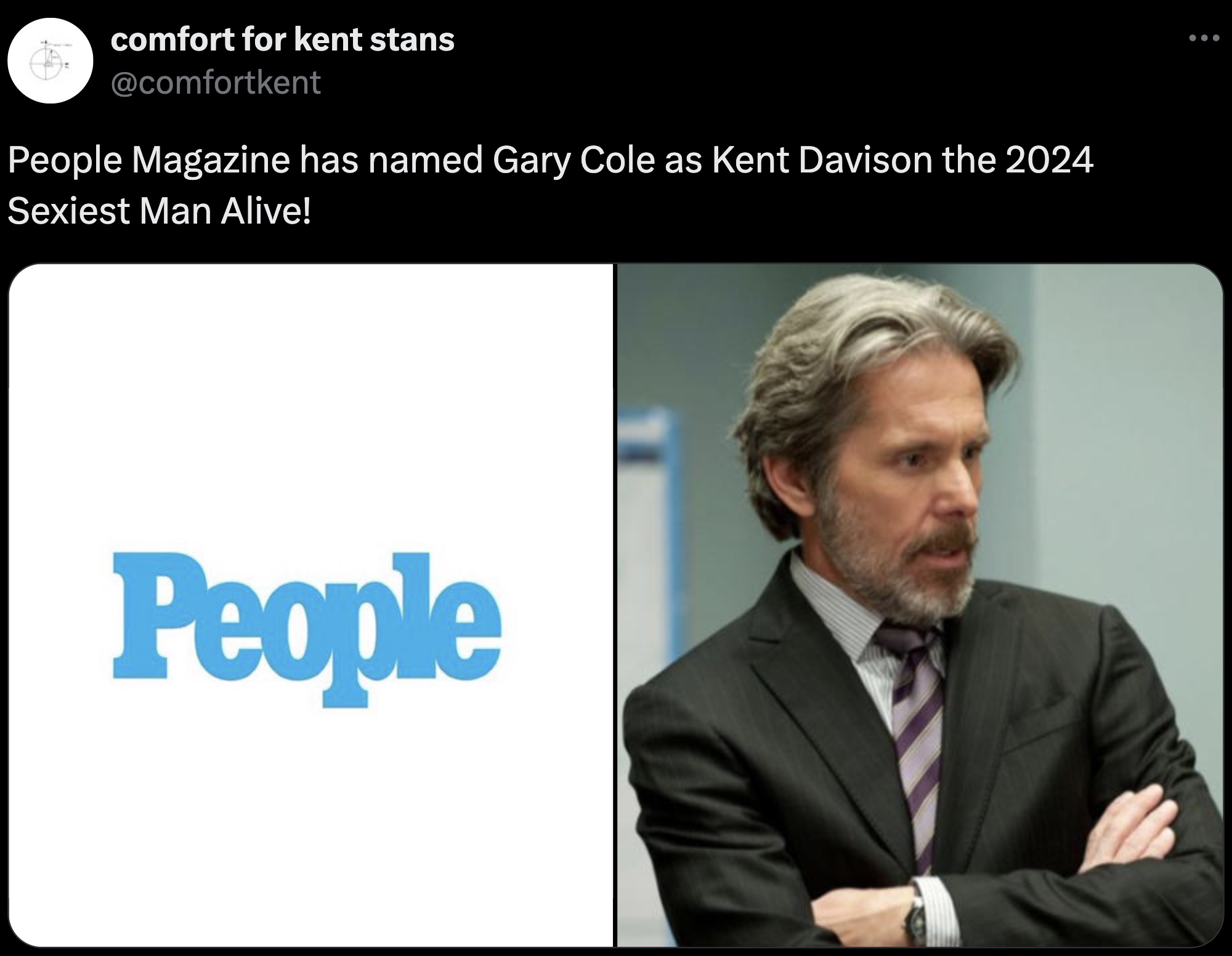 kent davidson - comfort for kent stans People Magazine has named Gary Cole as Kent Davison the 2024 Sexiest Man Alive! People